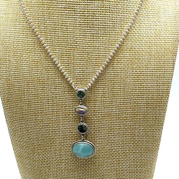 VTG Kenneth Cole Reaction Multi-Stone Y Necklace Silver-tone Beaded Style Chain - Picture 6 of 14